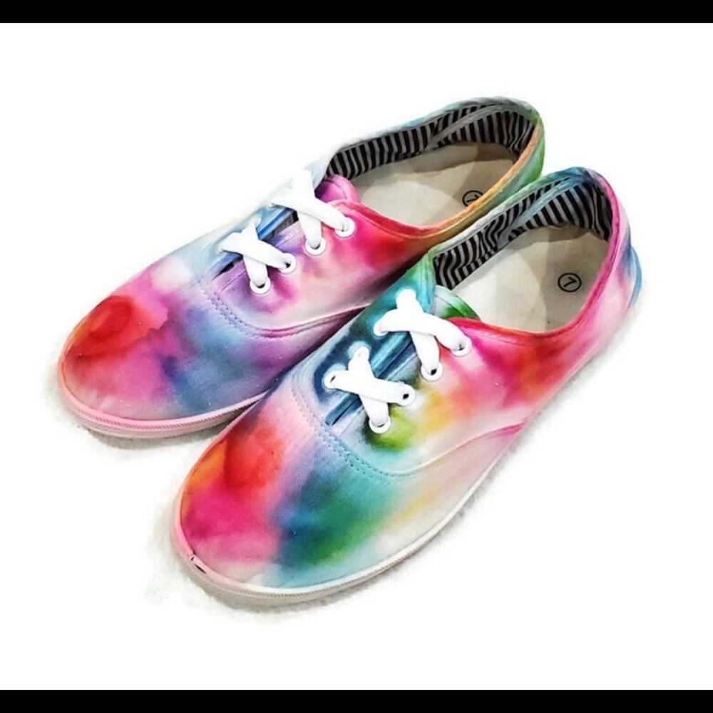 Rainbow Tie Dye Canvas Sneakers, Size 7